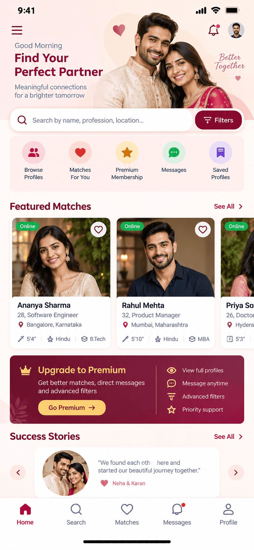 Matrimony Home & Daily Recommendations